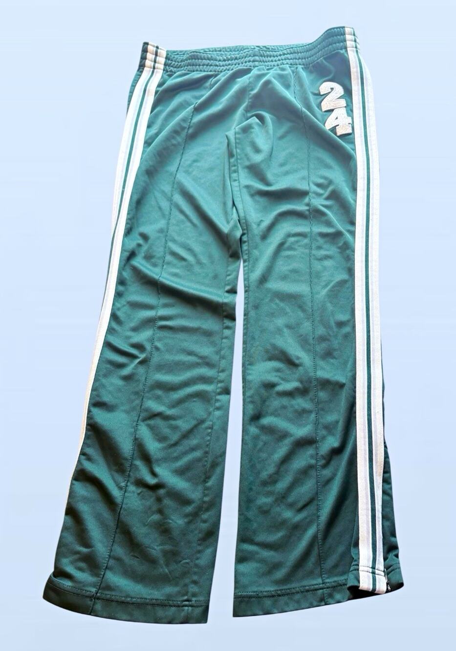 Y2K Derek Heart Women’s Green/White Striped Track Pants Elastic Waist Pull-On M